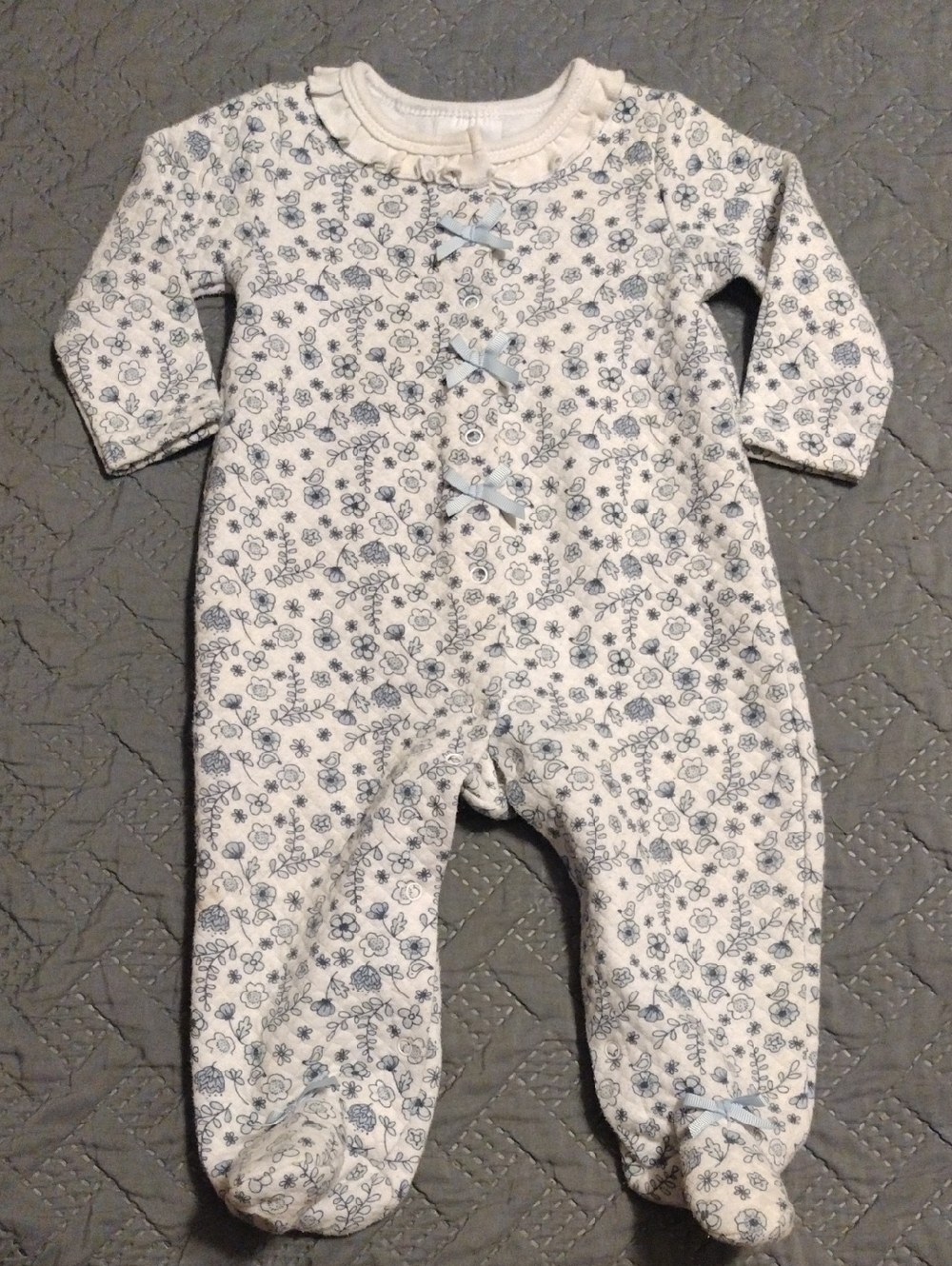 Laura Ashley Cream Footed One-Piece with Light Blue Floral Print